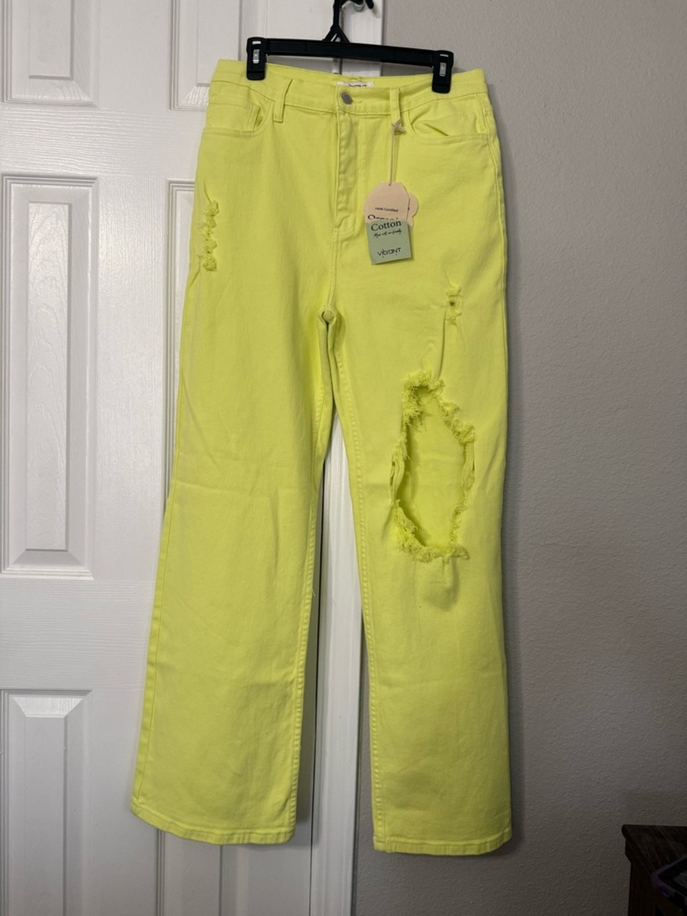 Women’s High-Waist Distressed Neon Yellow Jeans